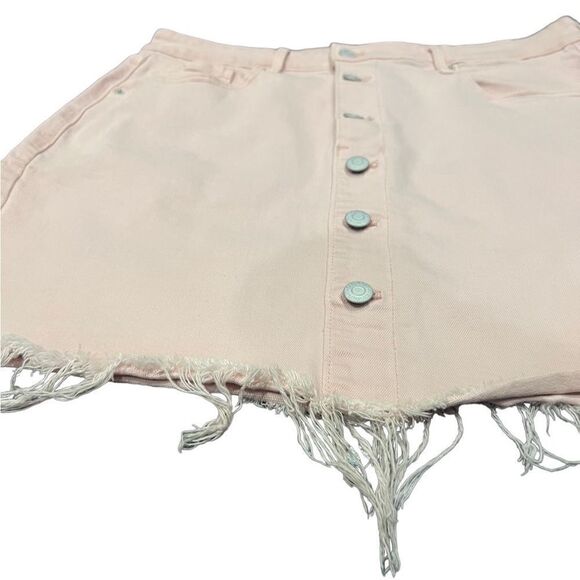 Old Navy jean mini skirt button up raw hem pink blush size 12 - Picture 5 of 12